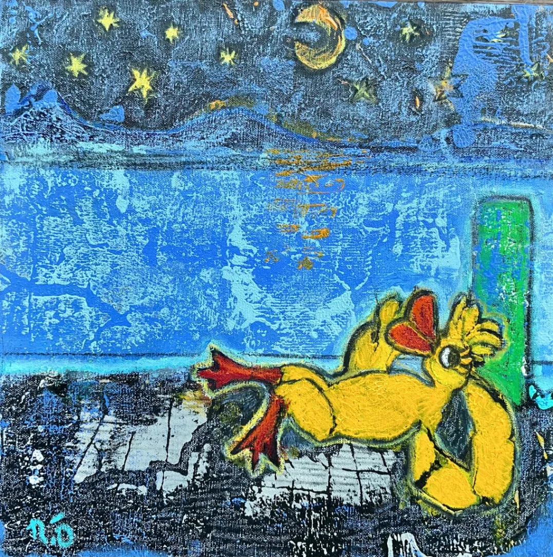Untitled – 40 × 40 cm, Mixed media on canvas, 2024. Painting by Nilüfer Örel.