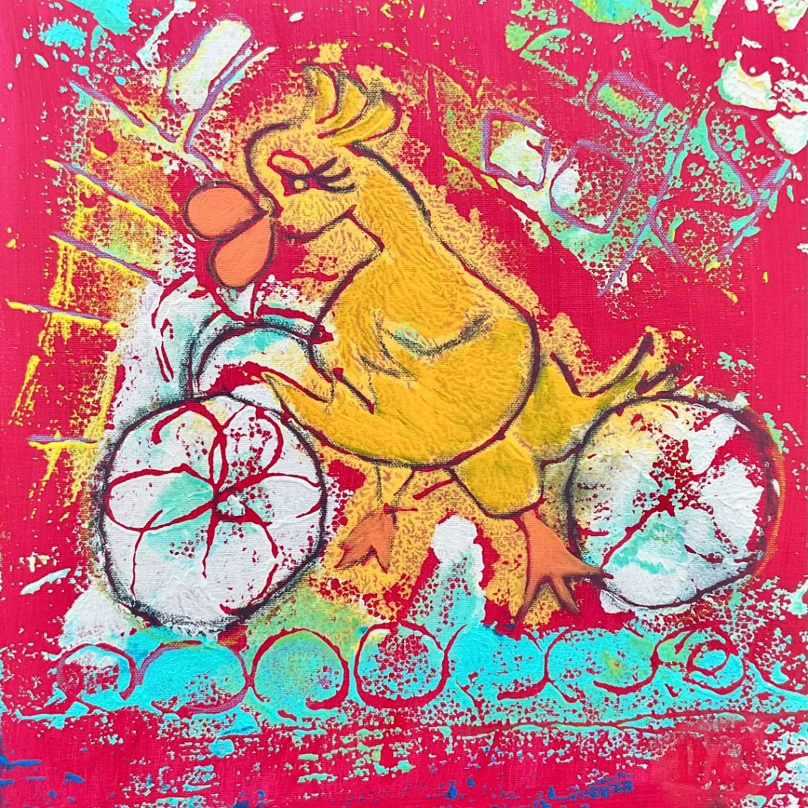 Untitled – 40 × 40 cm, Mixed media on canvas, 2024. Painting by Nilüfer Örel.