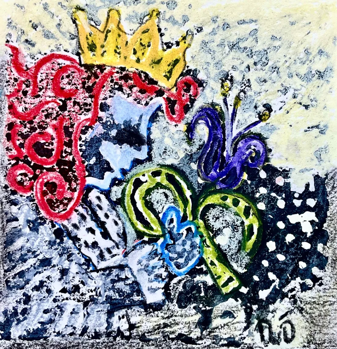 Untitled – 10 × 10 cm, Mixed media on paper, 2024. Painting by Nilüfer Örel.