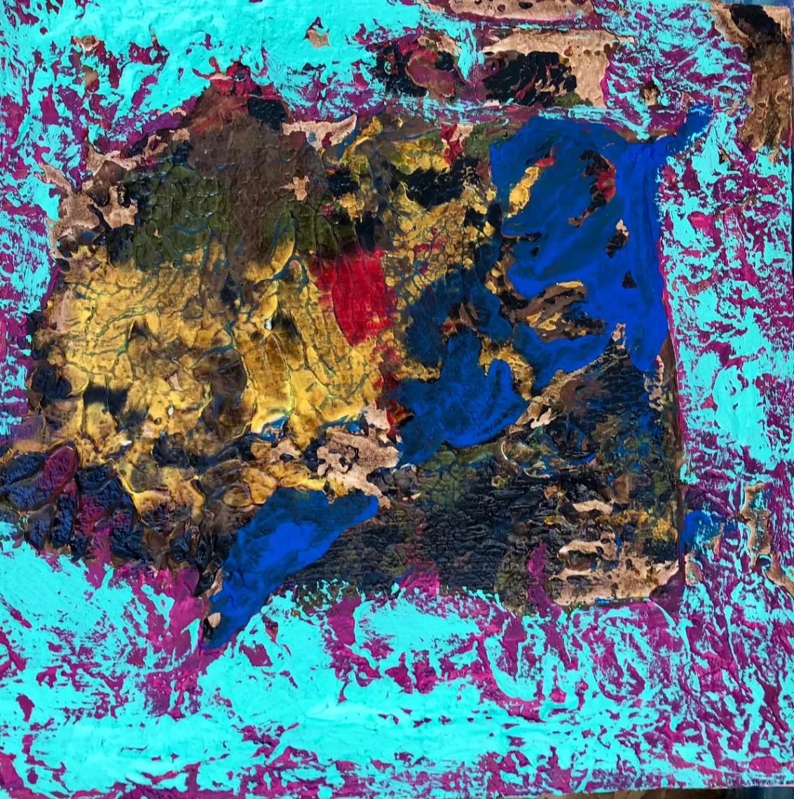 Untitled – 30 × 30 cm, Mixed media on canvas, 2023. Painting by Nilüfer Örel.