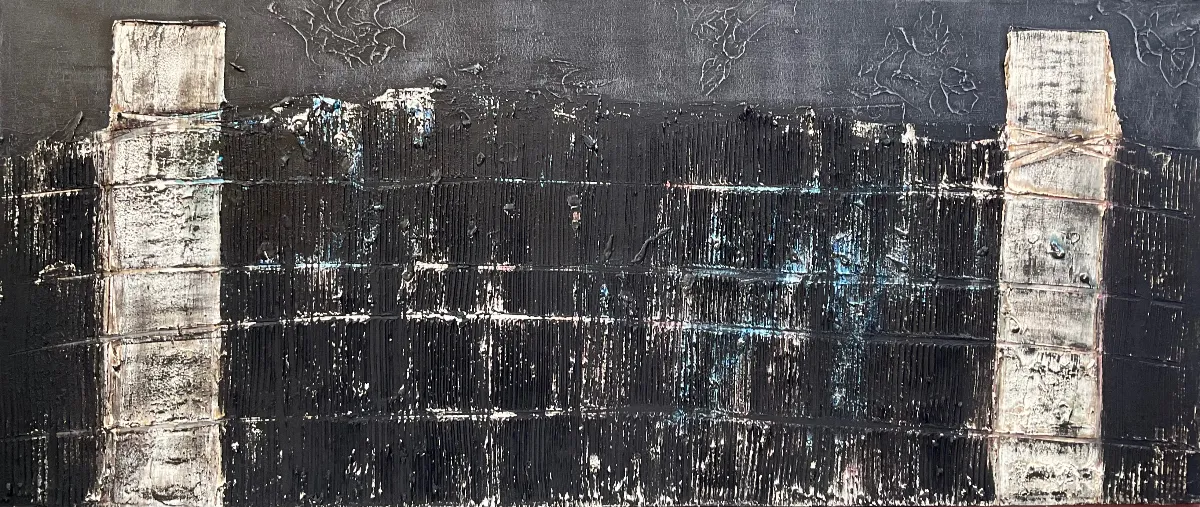 Untitled – 60 × 140 cm, Mixed media on canvas, 2023. Painting by Nilüfer Örel.
