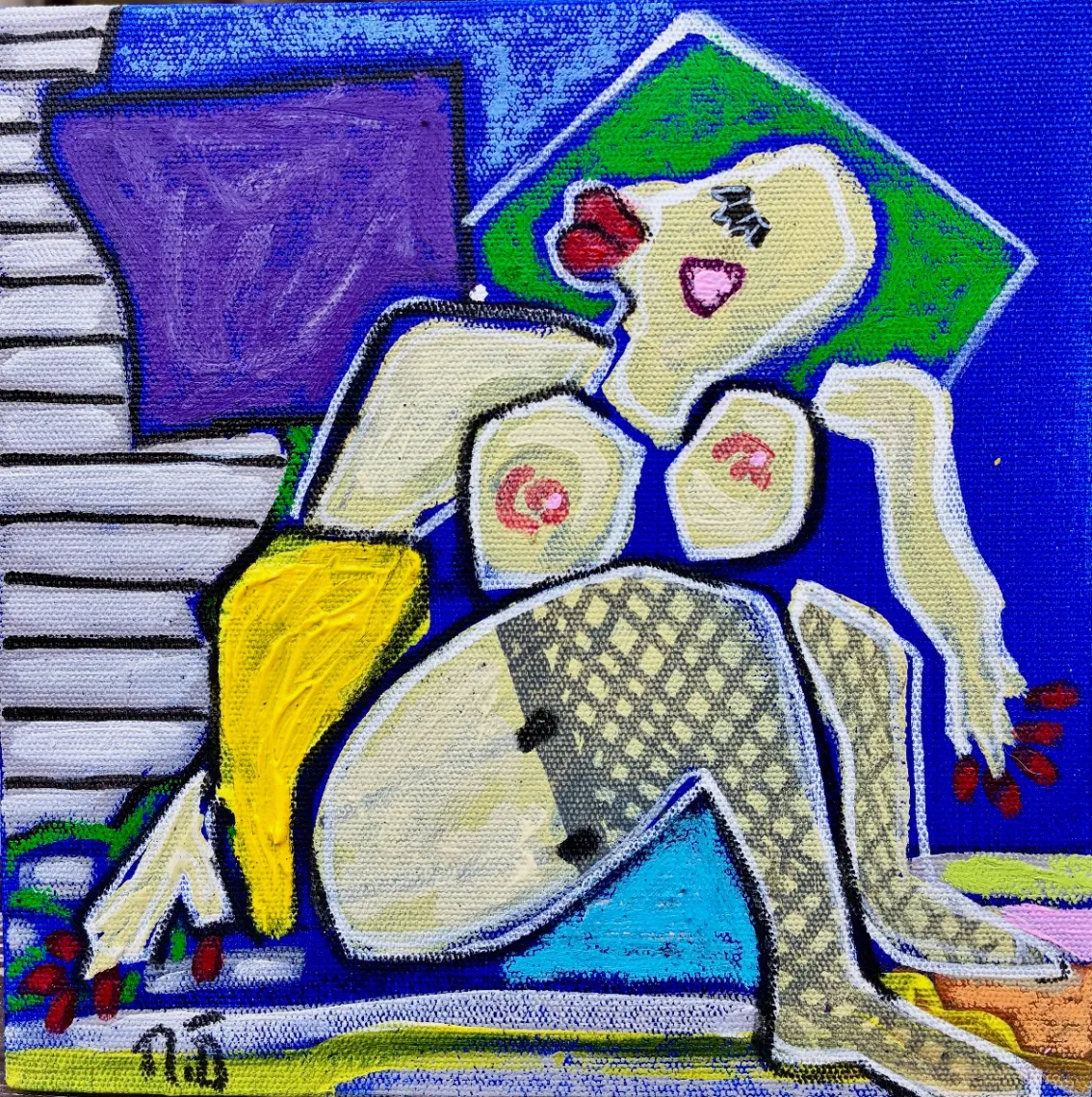 take another look – 20 × 20 cm, Mixed media on canvas, 2025. Painting by Nilüfer Örel.