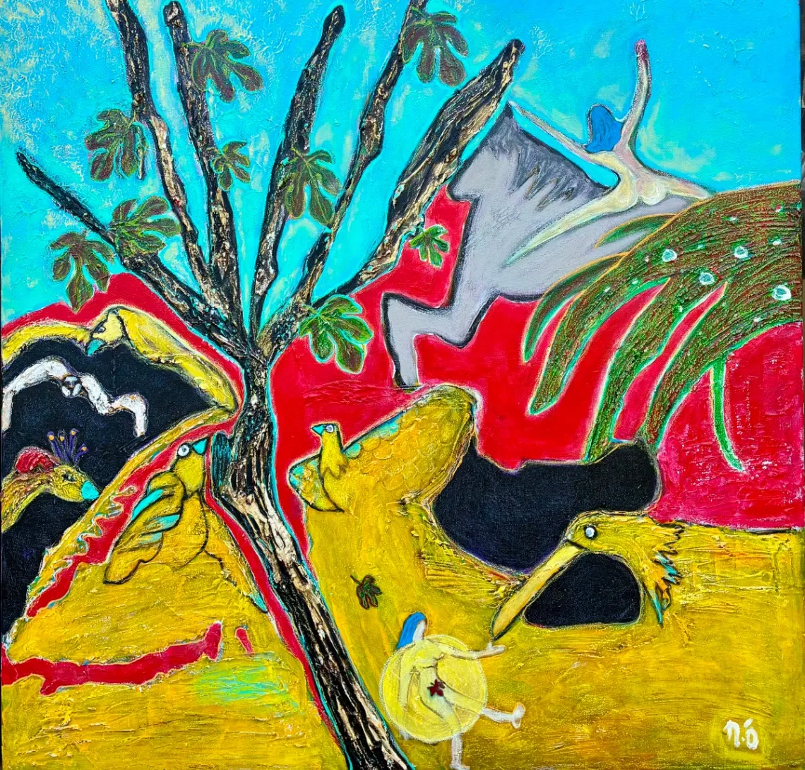Untitled – 100 × 100 cm, Mixed media on canvas, 2025. Painting by Nilüfer Örel.