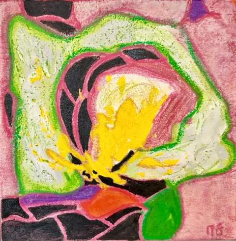 Untitled – 25 × 25 cm, Mixed media on canvas, 2024. Painting by Nilüfer Örel.