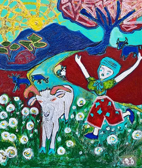 Untitled – 75 × 65 cm, Mixed media on canvas, 2024. Painting by Nilüfer Örel.