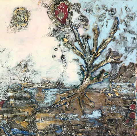 Untitled – 50 × 50 cm, Mixed media on canvas, 2023. Painting by Nilüfer Örel.