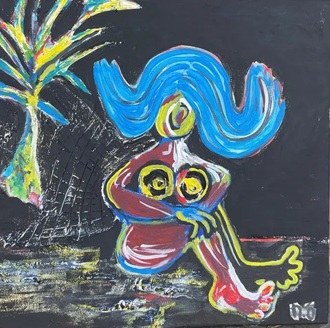 Untitled – 40 × 40 cm, Mixed media on canvas, 2024. Painting by Nilüfer Örel.