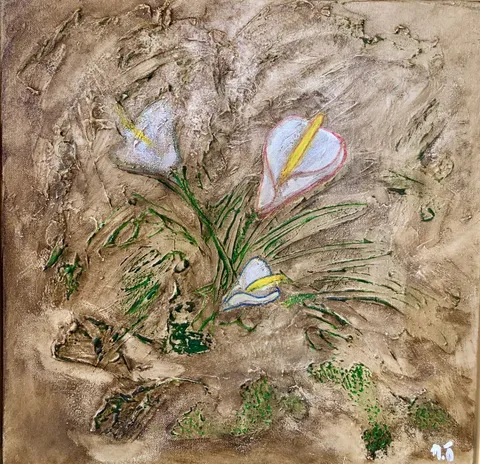 Untitled – 40 × 40 cm, Mixed media on canvas, 2023. Painting by Nilüfer Örel.