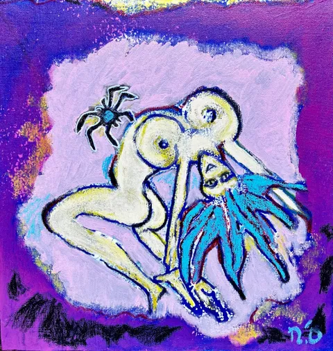 Untitled – 40 × 40 cm, Mixed media on canvas, 2025. Painting by Nilüfer Örel.