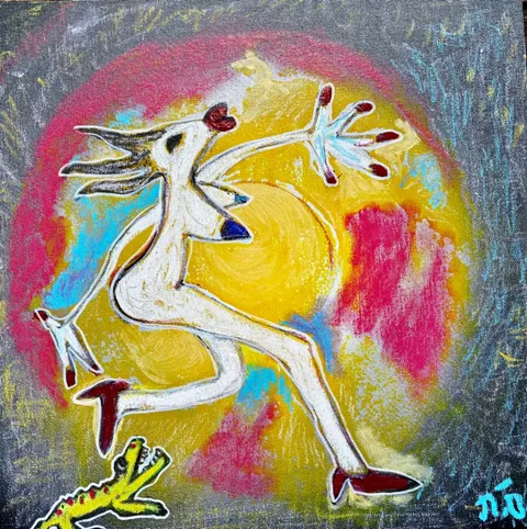 Sans titre – 40 × 40 cm, Mix media on canvas, 2025. Peinture de Nilüfer Örel.