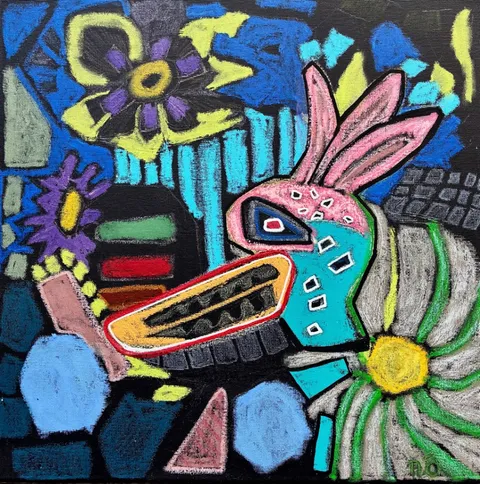 Untitled – 40 × 40 cm, Mixed media on canvas, 2025. Painting by Nilüfer Örel.
