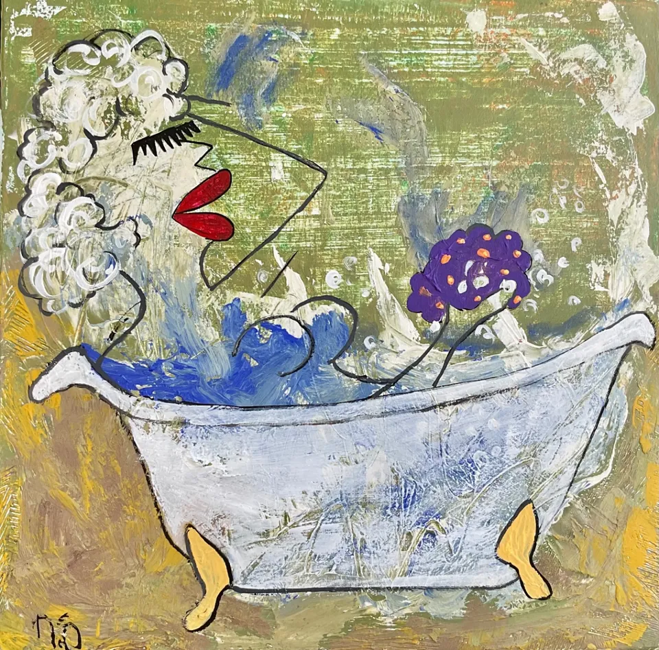 No title – 50 X 50 Mixed media on canvas, 2023. Painting by Nilüfer Örel.