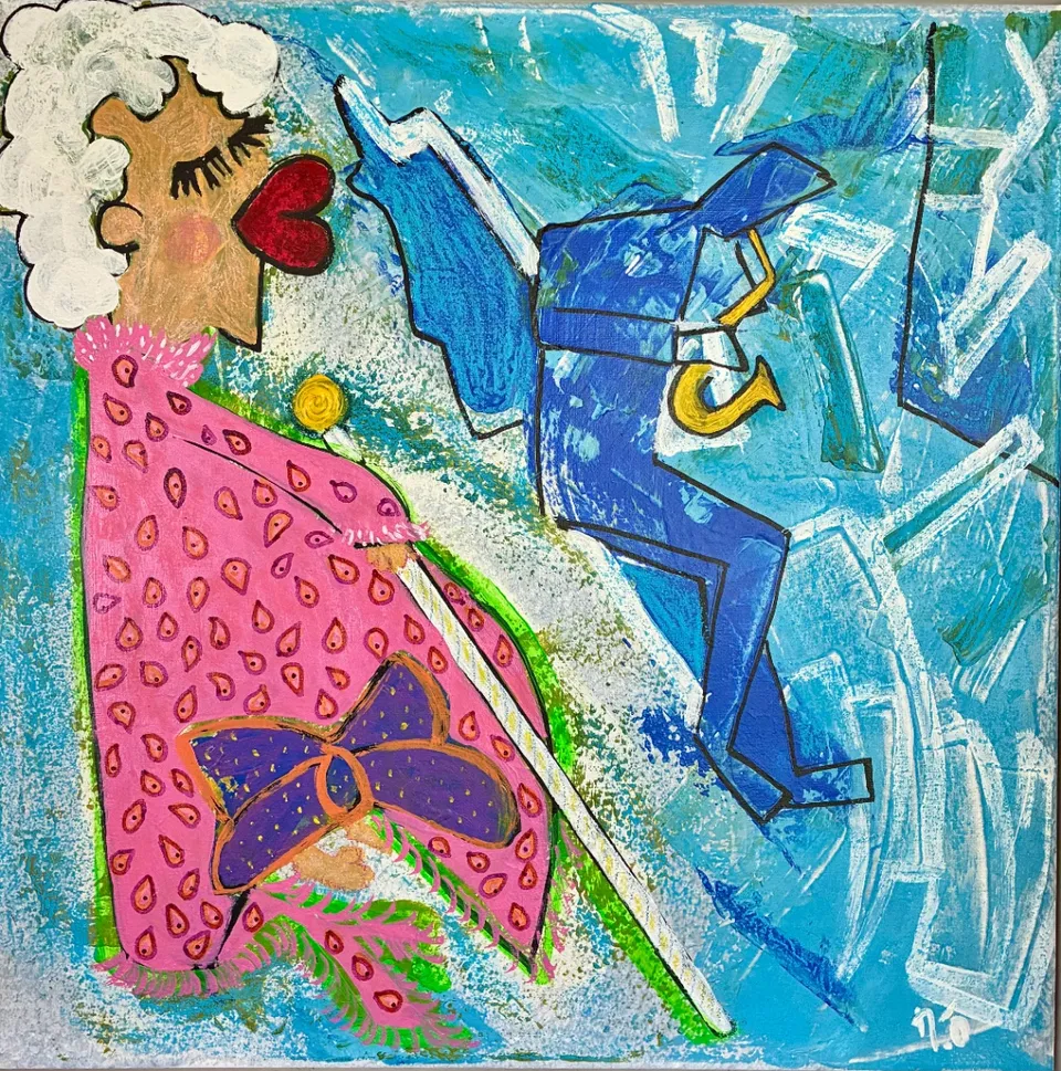 No title – 50 X 50 Mixed media on canvas, 2023. Painting by Nilüfer Örel.