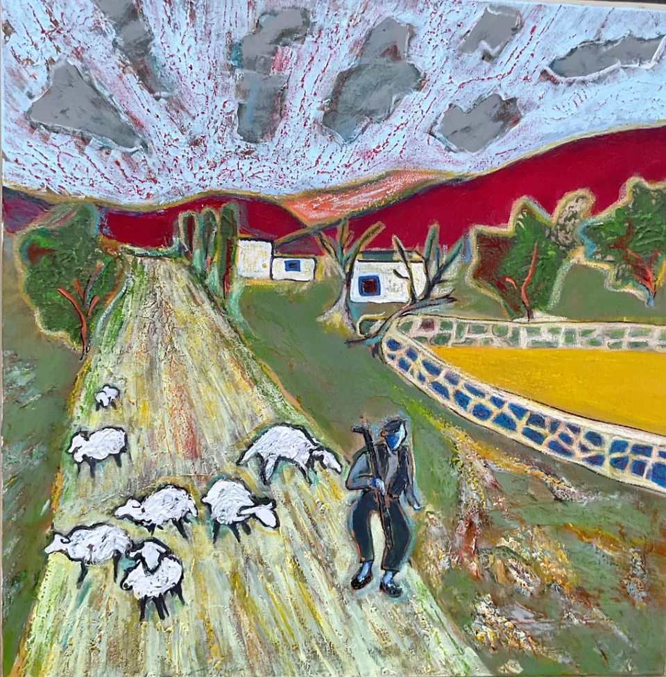 No title – 60 X 60 Mixed media on canvas, 2023. Painting by Nilüfer Örel.