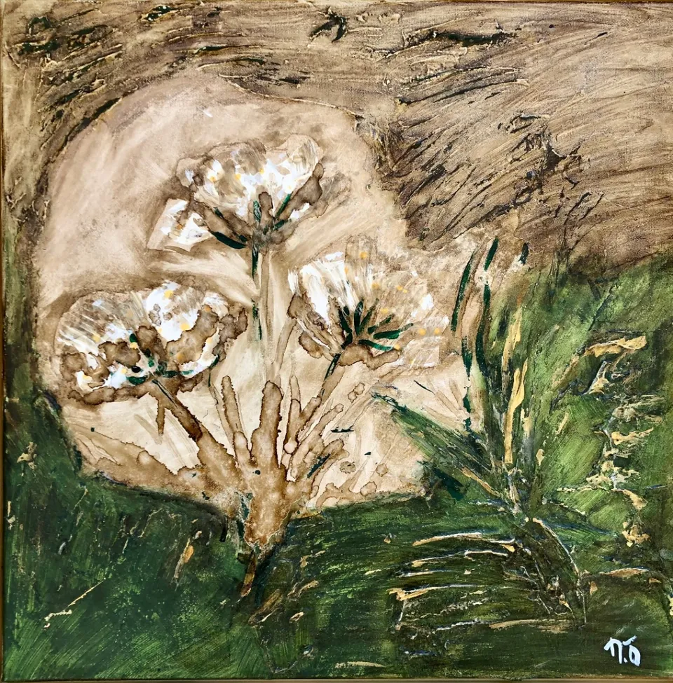 No title – 40 X 40 Mixed media on canvas, 2024. Painting by Nilüfer Örel.