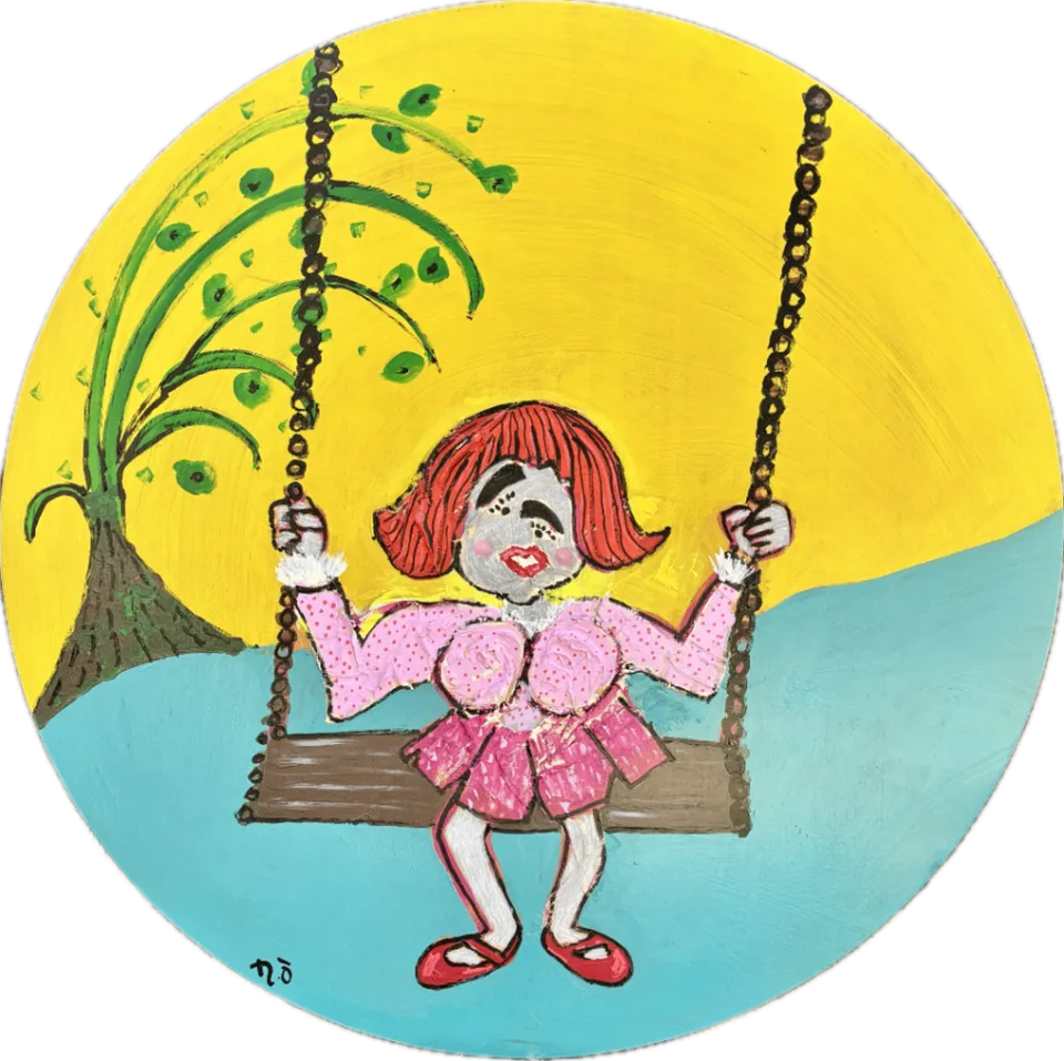No title – 90 cm Mixed media on wood, 2023. Painting by Nilüfer Örel.