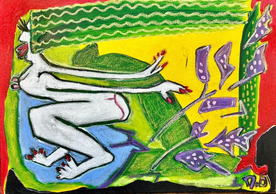 against the wind – 35 X 50 mixed media on canvas, 2025. Painting by Nilüfer Örel.