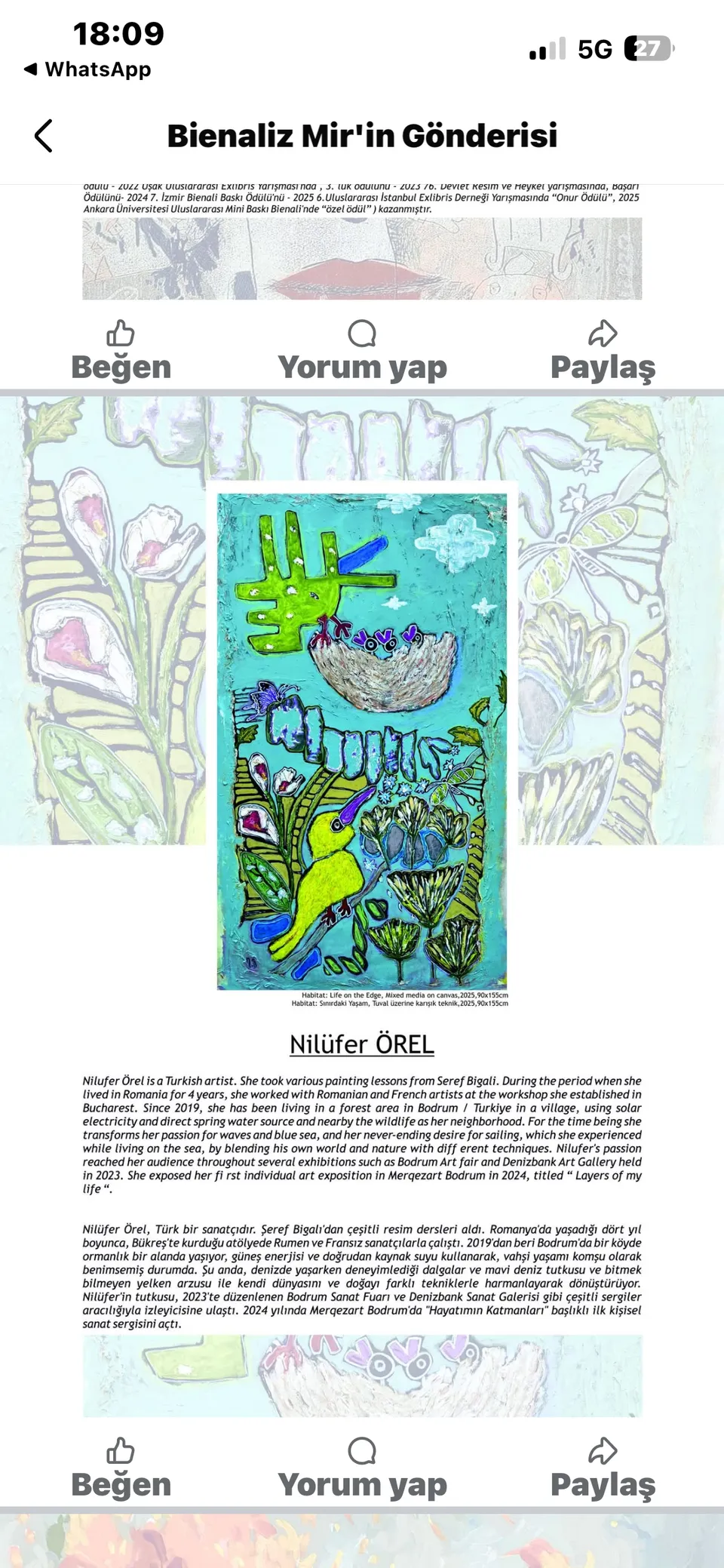 International Izmir Art Biennial — exhibition with paintings by Nilüfer Örel